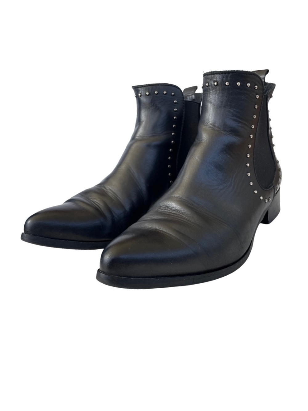 Ateliers Leather Studded Chelsea Ankle Boots, Black, Women’s Size 39